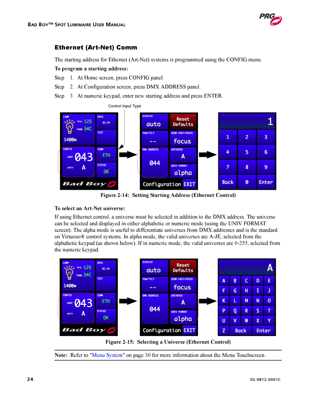 Bad Boy Mowers 02.9812.0001C user manual Ethernet Art-Net Comm, Selecting a Universe Ethernet Control 