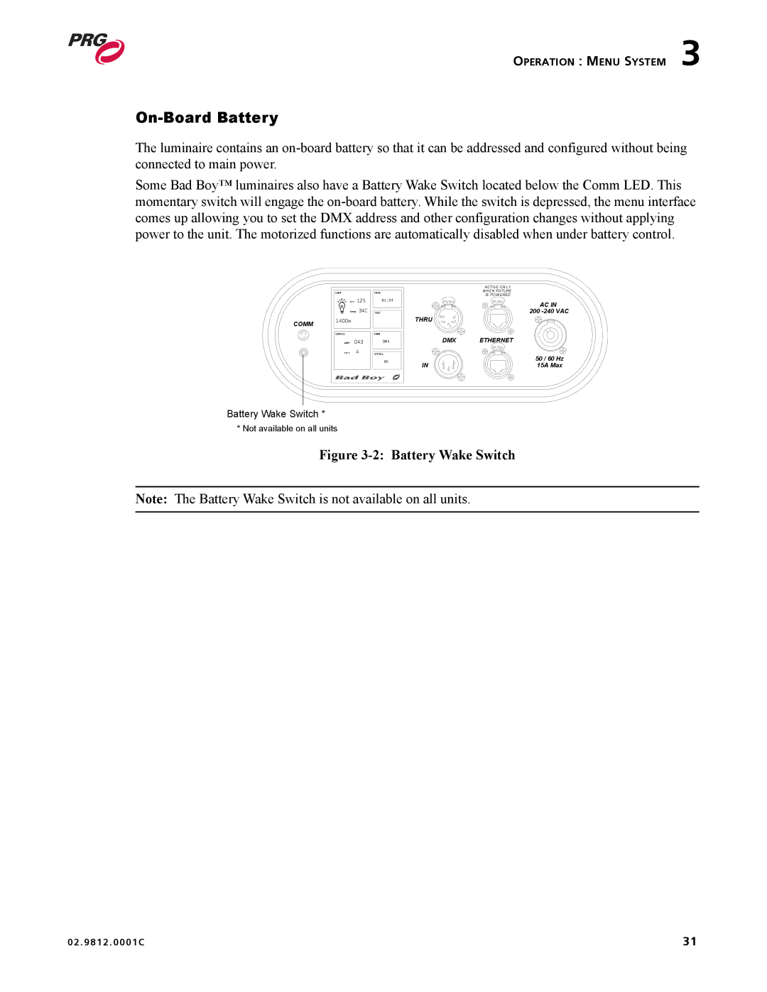 Bad Boy Mowers 02.9812.0001C user manual On-Board Battery, Battery Wake Switch 