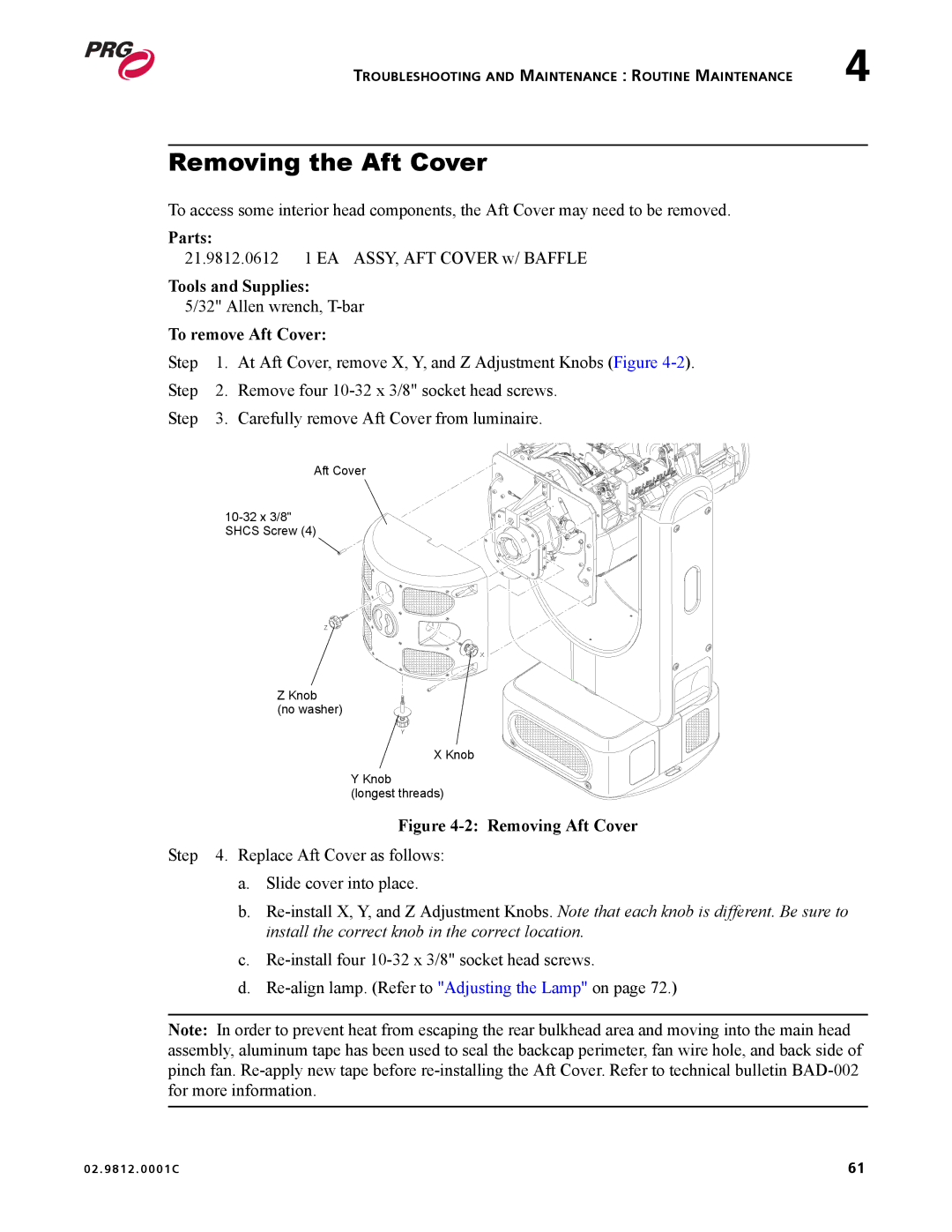 Bad Boy Mowers 02.9812.0001C user manual Removing the Aft Cover, To remove Aft Cover 