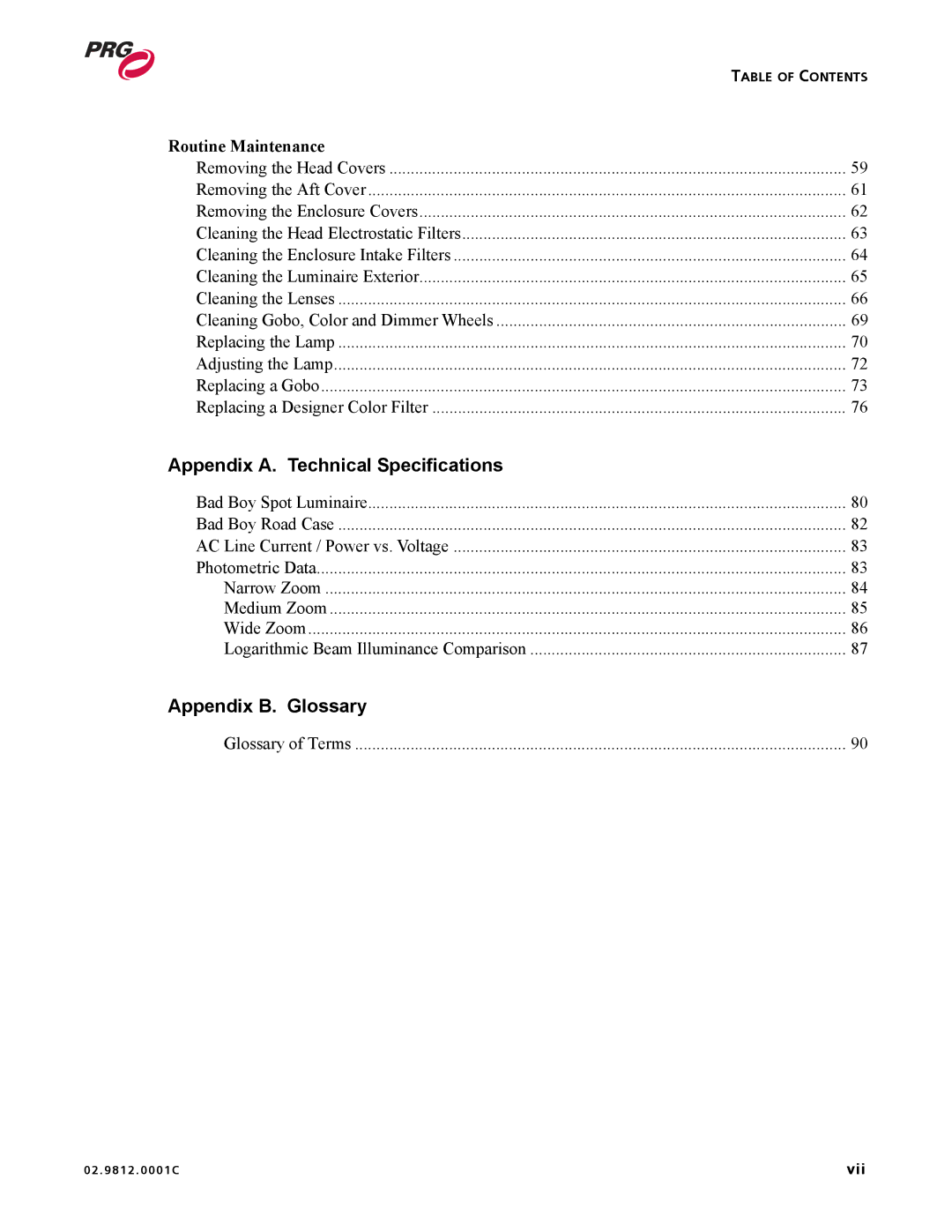 Bad Boy Mowers 02.9812.0001C user manual Appendix A. Technical Specifications, Appendix B. Glossary, Routine Maintenance 