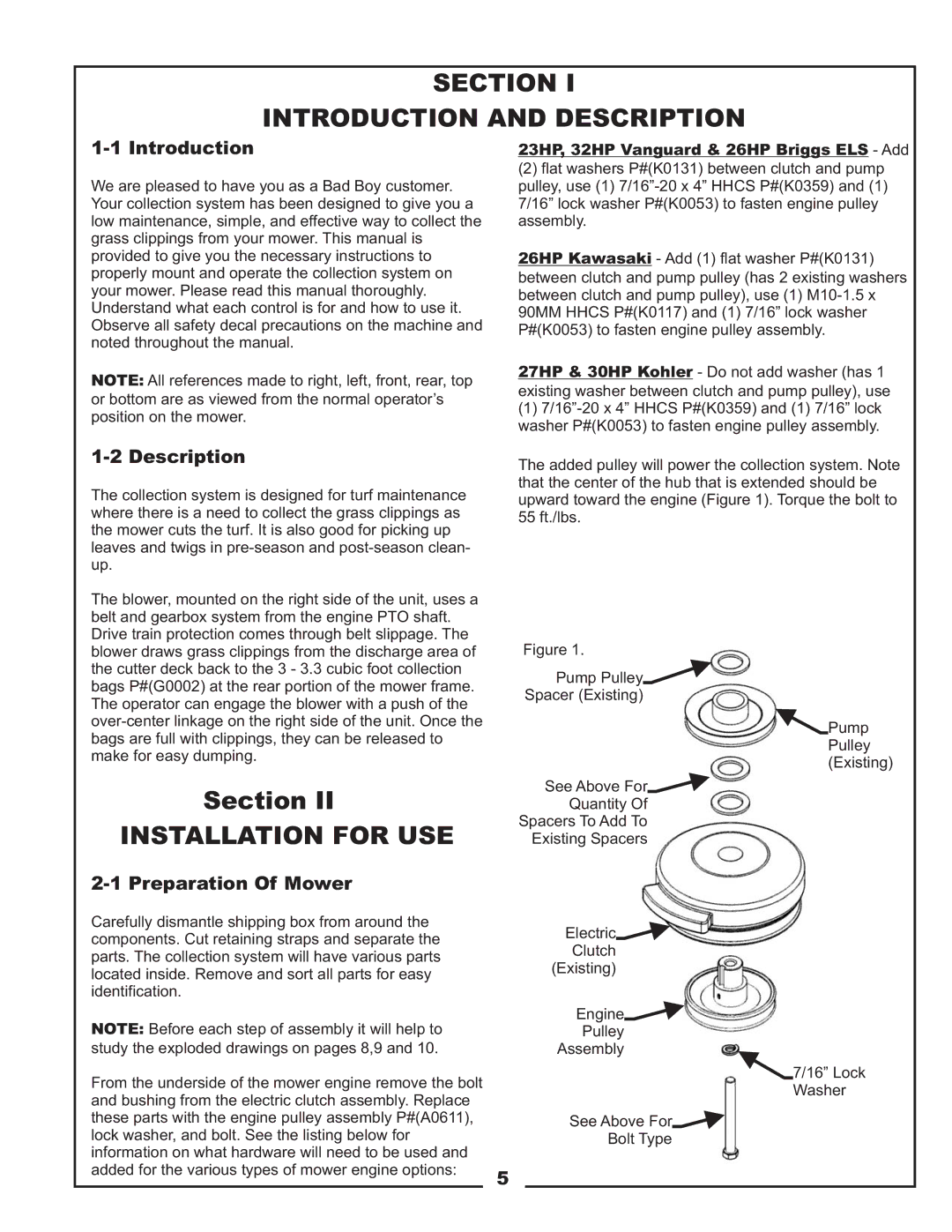 Bad Boy Mowers PUP Series, 48031001 manual Section Introduction and Description, Preparation Of Mower 