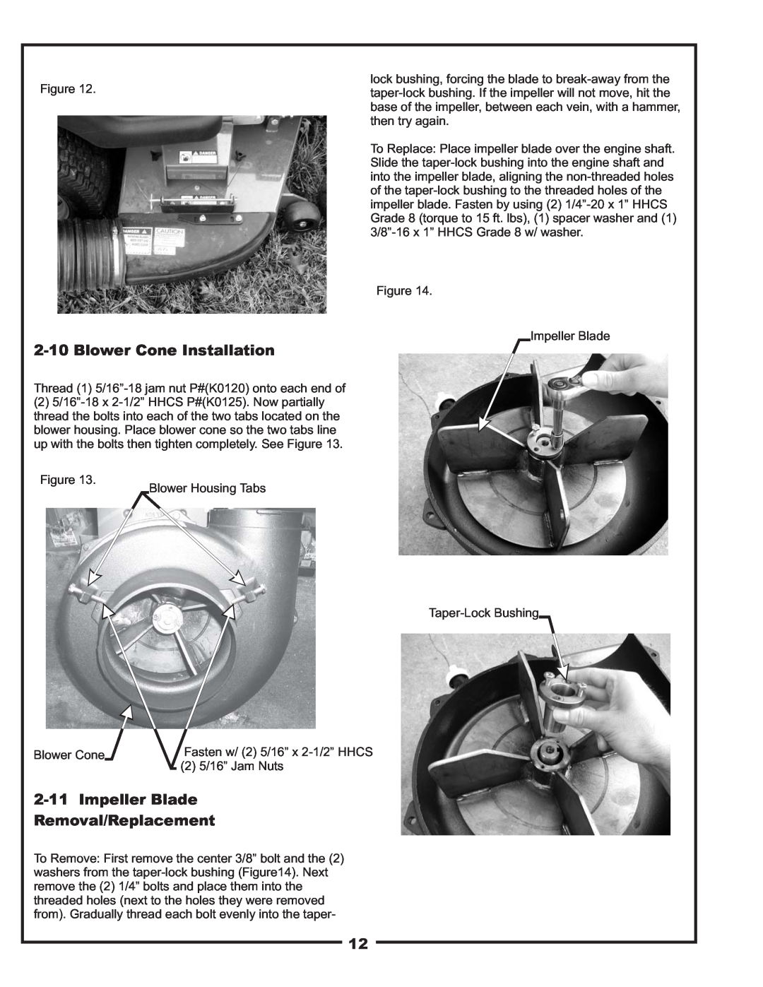 Bad Boy Mowers 48031001, PUP Series manual Blower Cone Installation, Impeller Blade Removal/Replacement 