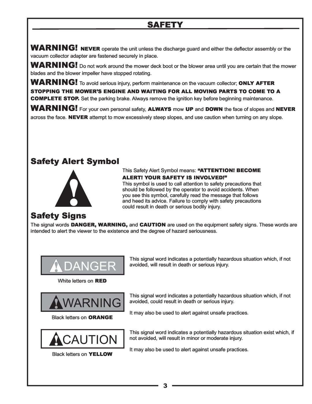 Bad Boy Mowers PUP Series, 48031001 manual Safety Alert Symbol, Safety Signs, Danger 