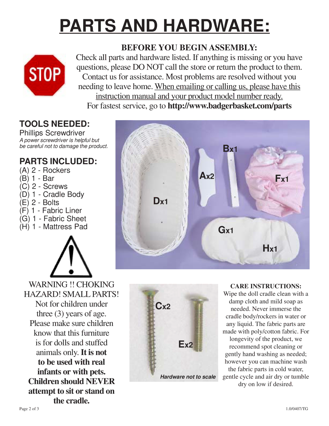 Badger Basket 00369 manual Tools Needed, Parts Included, Bx1 Ax2Fx1 Dx1 Gx1 Hx1, Cx2, Ex2 