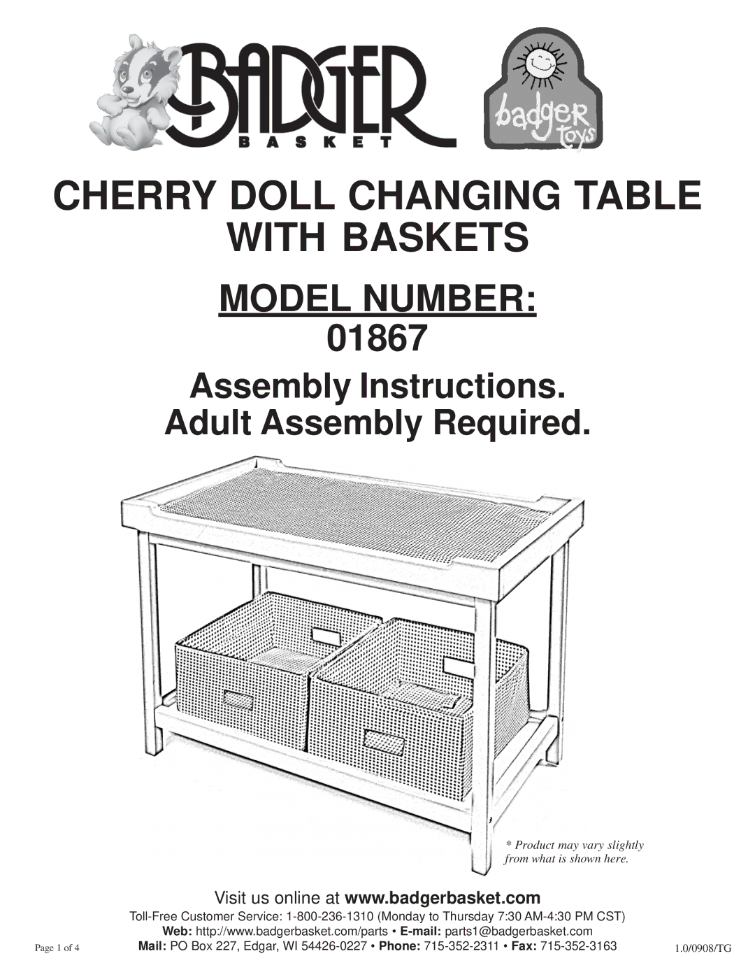 Badger Basket 01867 manual Cherry Doll Changing Table With Baskets 