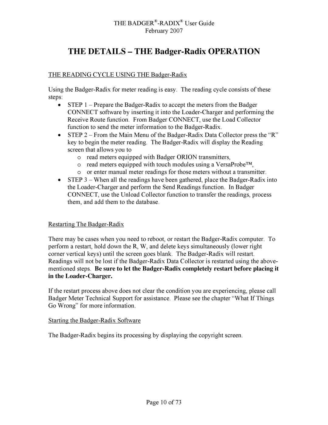 Badger Basket RAD-IOM-01, N64944-001 operation manual Details the Badger-Radix Operation 