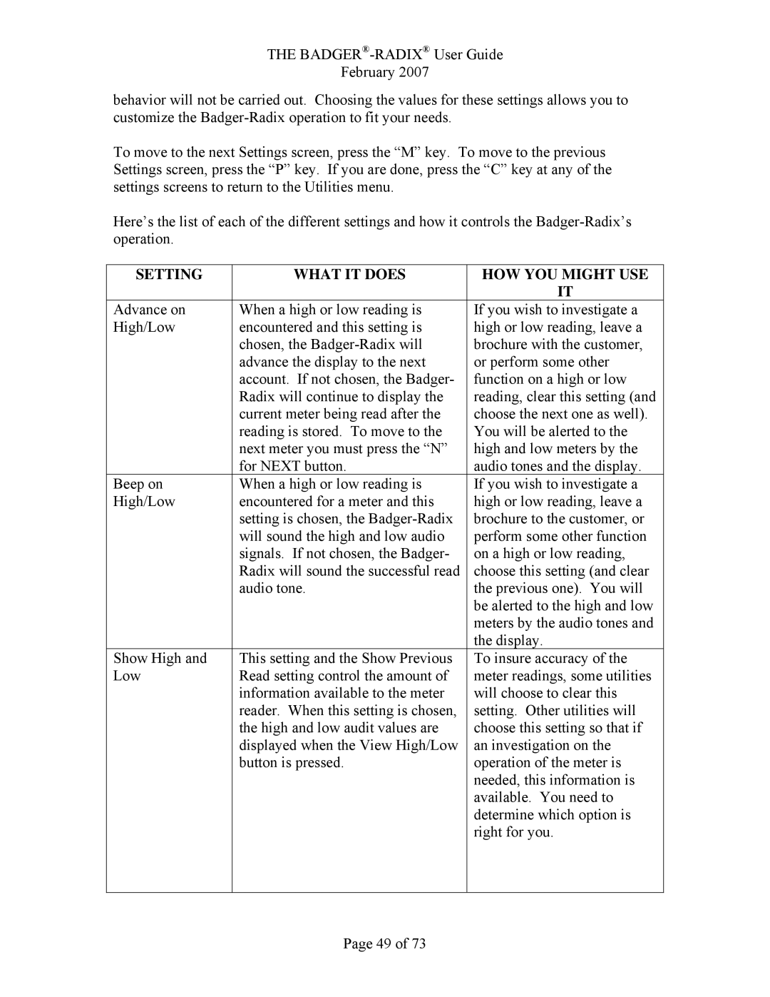 Badger Basket N64944-001, RAD-IOM-01 operation manual Setting What IT does HOW YOU Might USE 