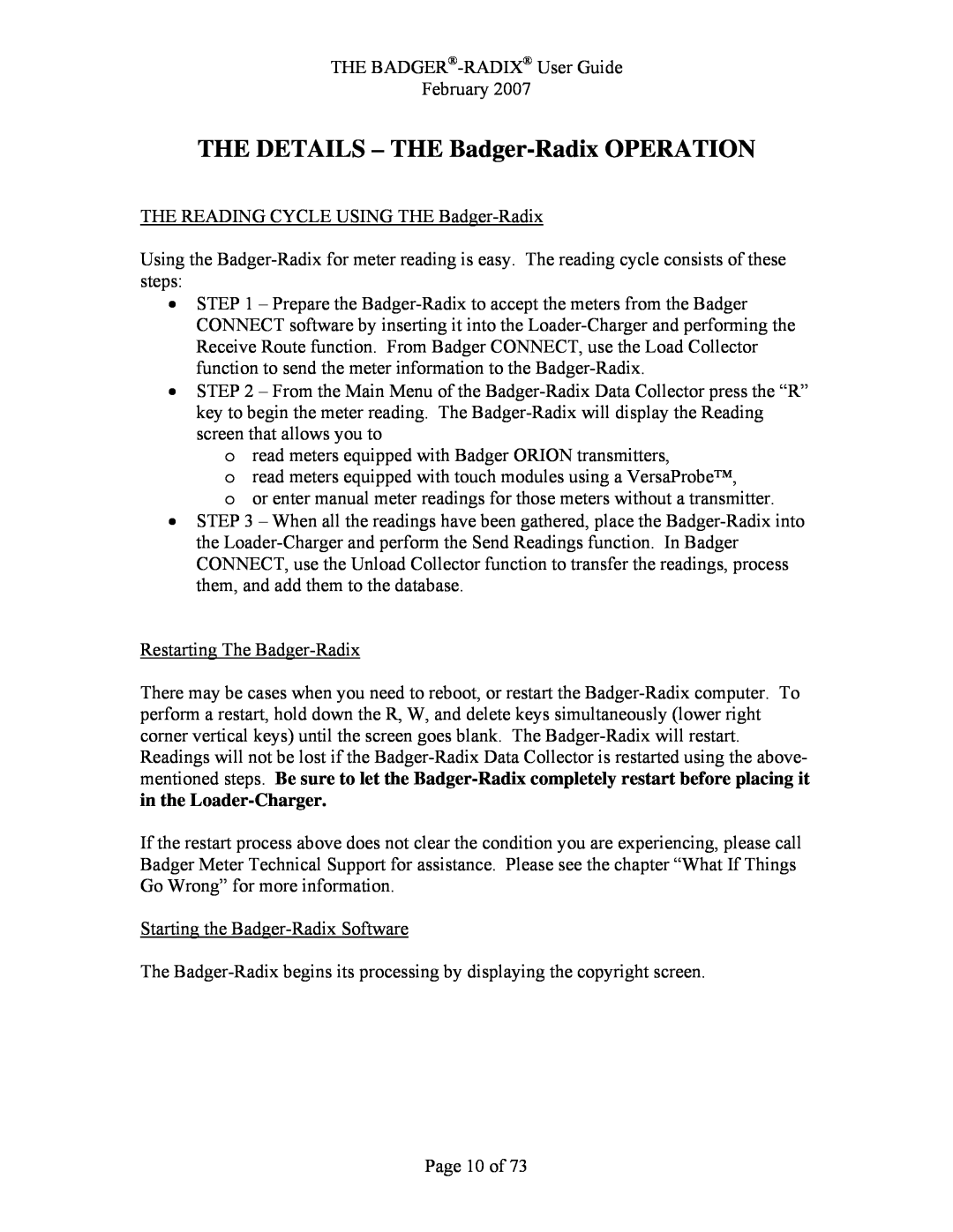 Badger Basket RAD-IOM-01, N64944-001 operation manual THE DETAILS - THE Badger-Radix OPERATION 