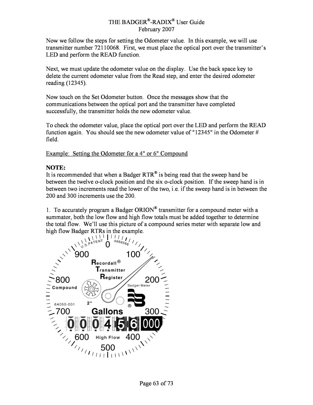 Badger Basket N64944-001, RAD-IOM-01 operation manual Example Setting the Odometer for a 4 or 6 Compound, Page 63 of 