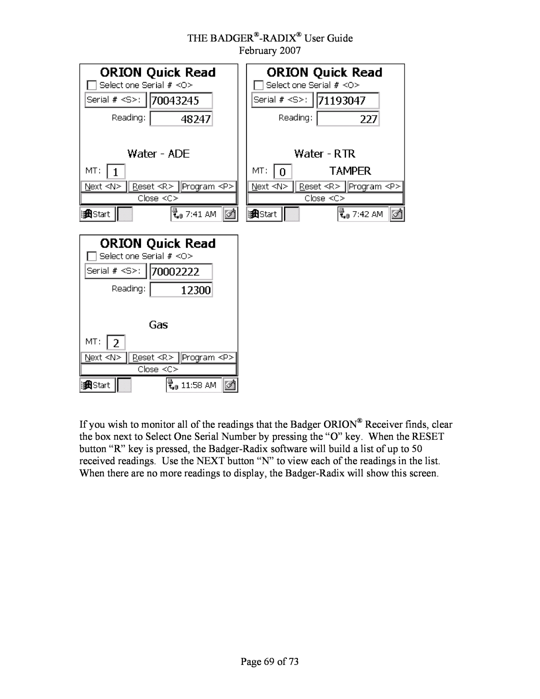 Badger Basket N64944-001, RAD-IOM-01 operation manual Page 69 of, THE BADGER-RADIX User Guide February 