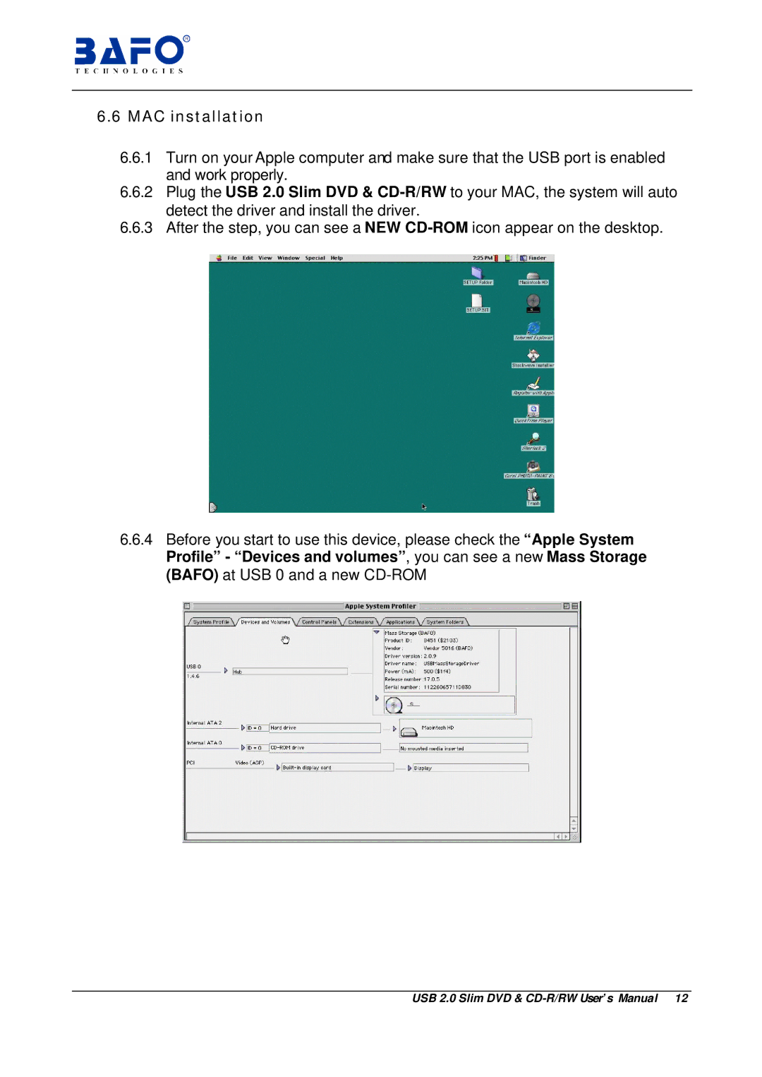 Bafo Technologies USB 2.0 user manual MAC installation 