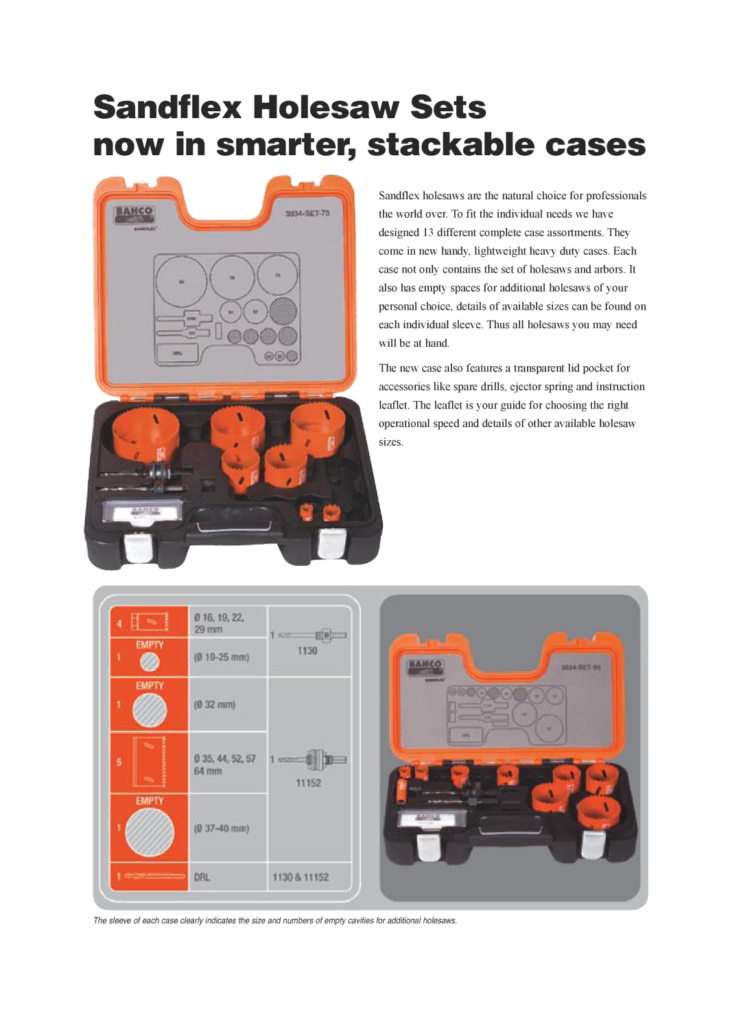 Bahco manual Sandflex Holesaw Sets Now in smarter, stackable cases 