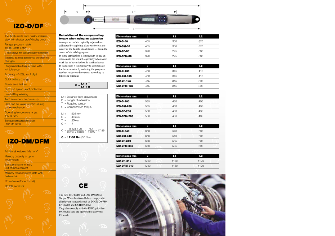 Bahco IZO-DM, IZO-DFM manual Izo-D/Df, Izo-Dm/Dfm, = L1 x T L1 + B, = 17.86 Nm 18 Nm 