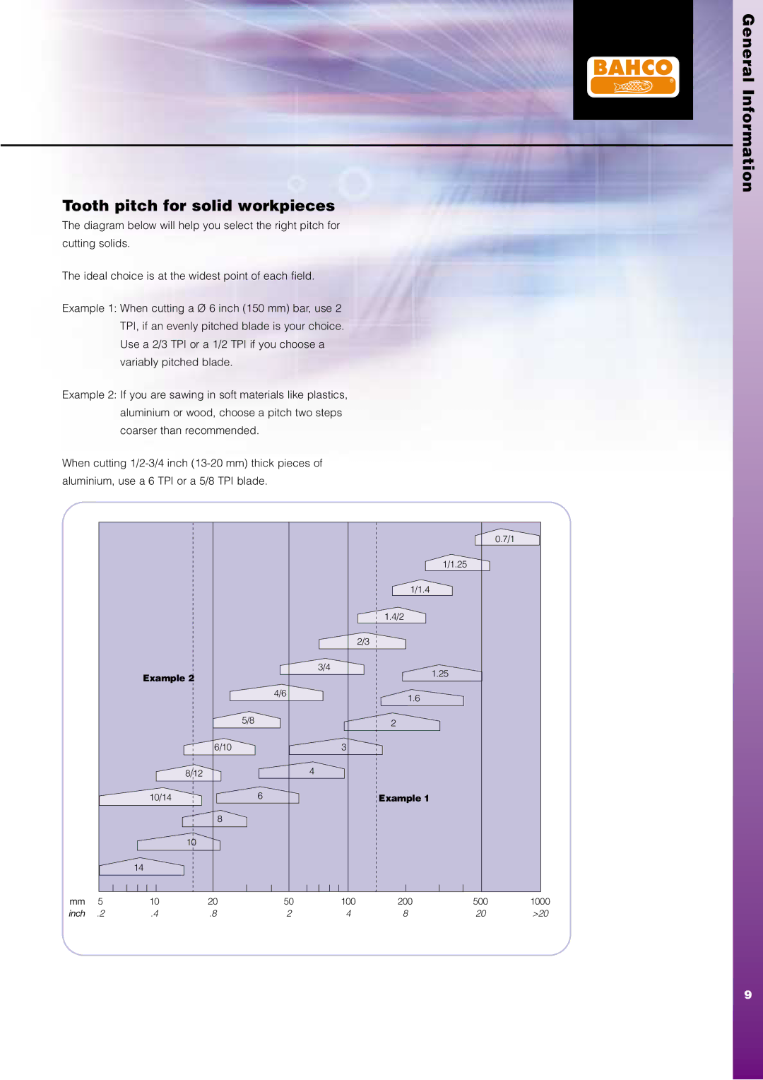 Bahco Saw manual Tooth pitch for solid workpieces 