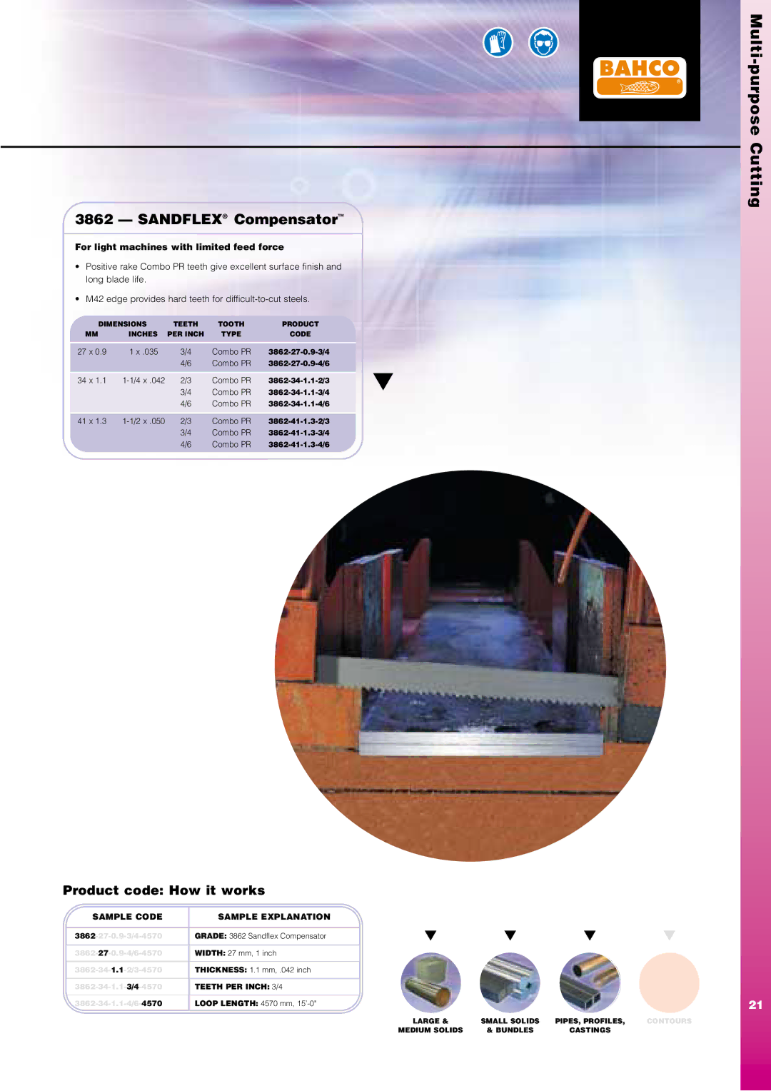 Bahco Saw manual Sandflex Compensator, For light machines with limited feed force 