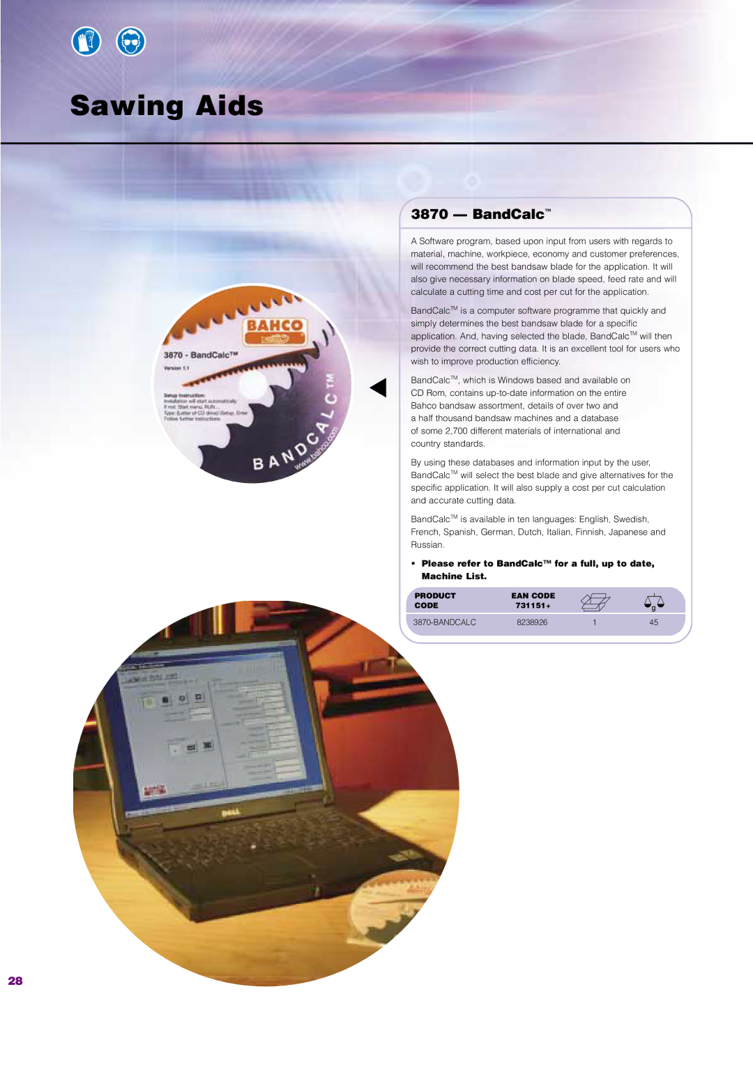 Bahco manual Sawing Aids, BandCalc 