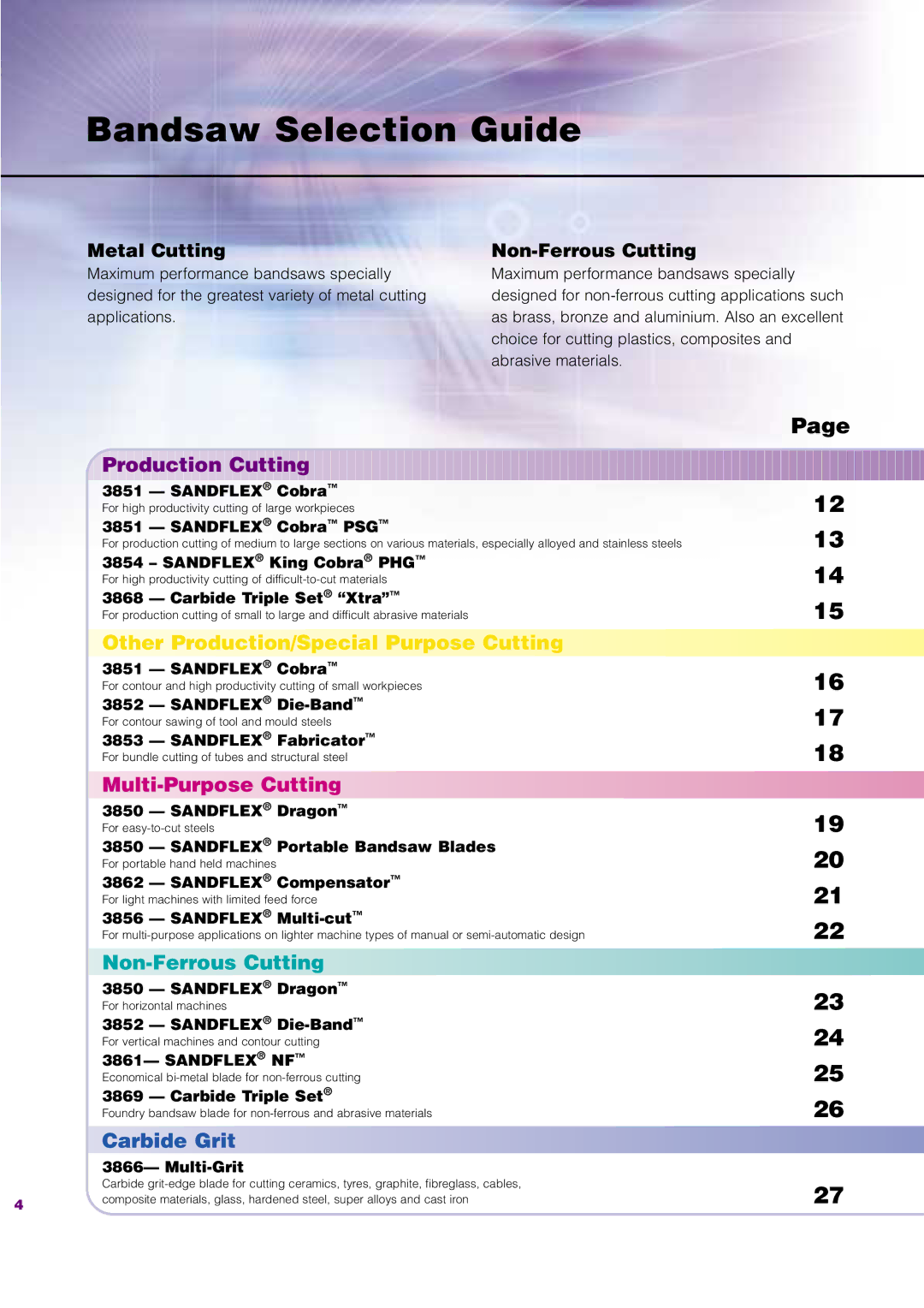 Bahco Saw manual Bandsaw Selection Guide, Metal Cutting, Non-Ferrous Cutting 