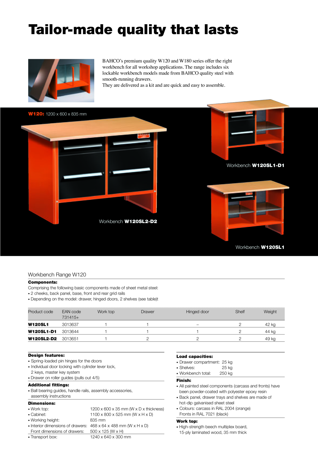 Bahco W180 manual Tailor-madequality that lasts, Workbench Range W120 