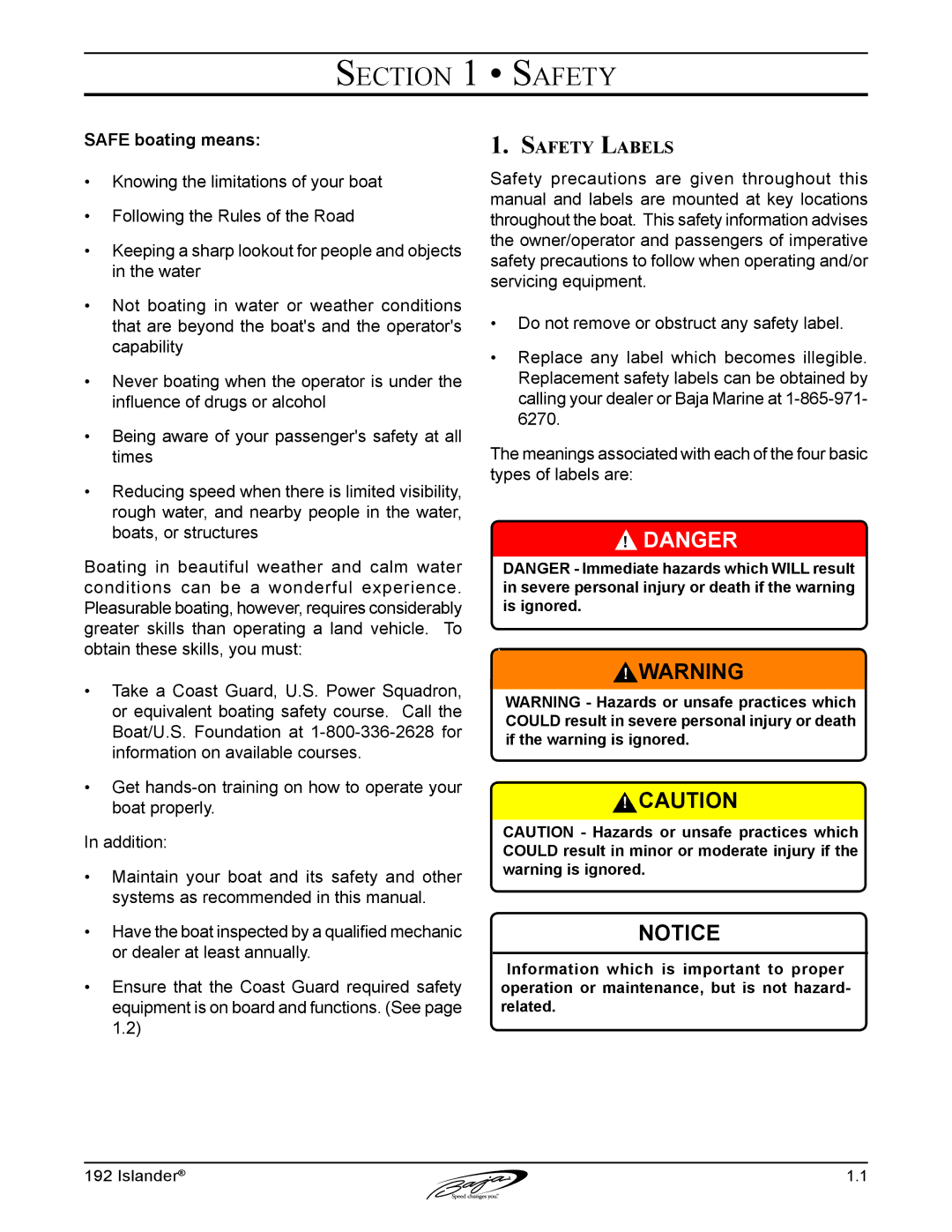 Baja Marine 192 Islander manual Safety Labels 