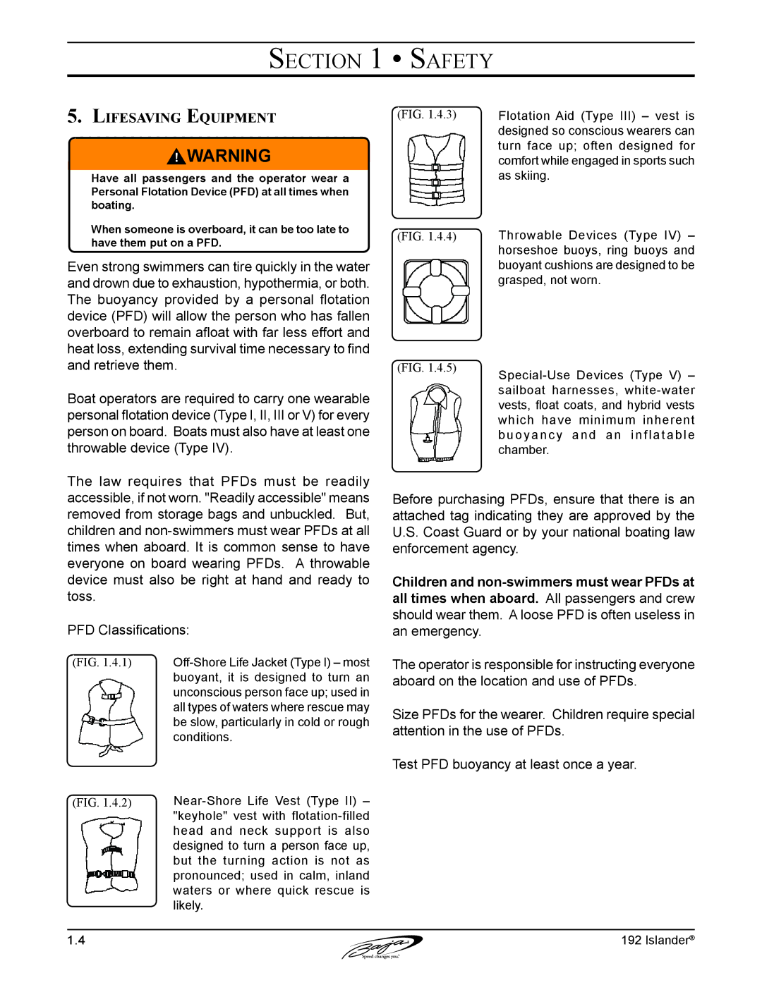 Baja Marine 192 Islander manual Lifesaving Equipment 