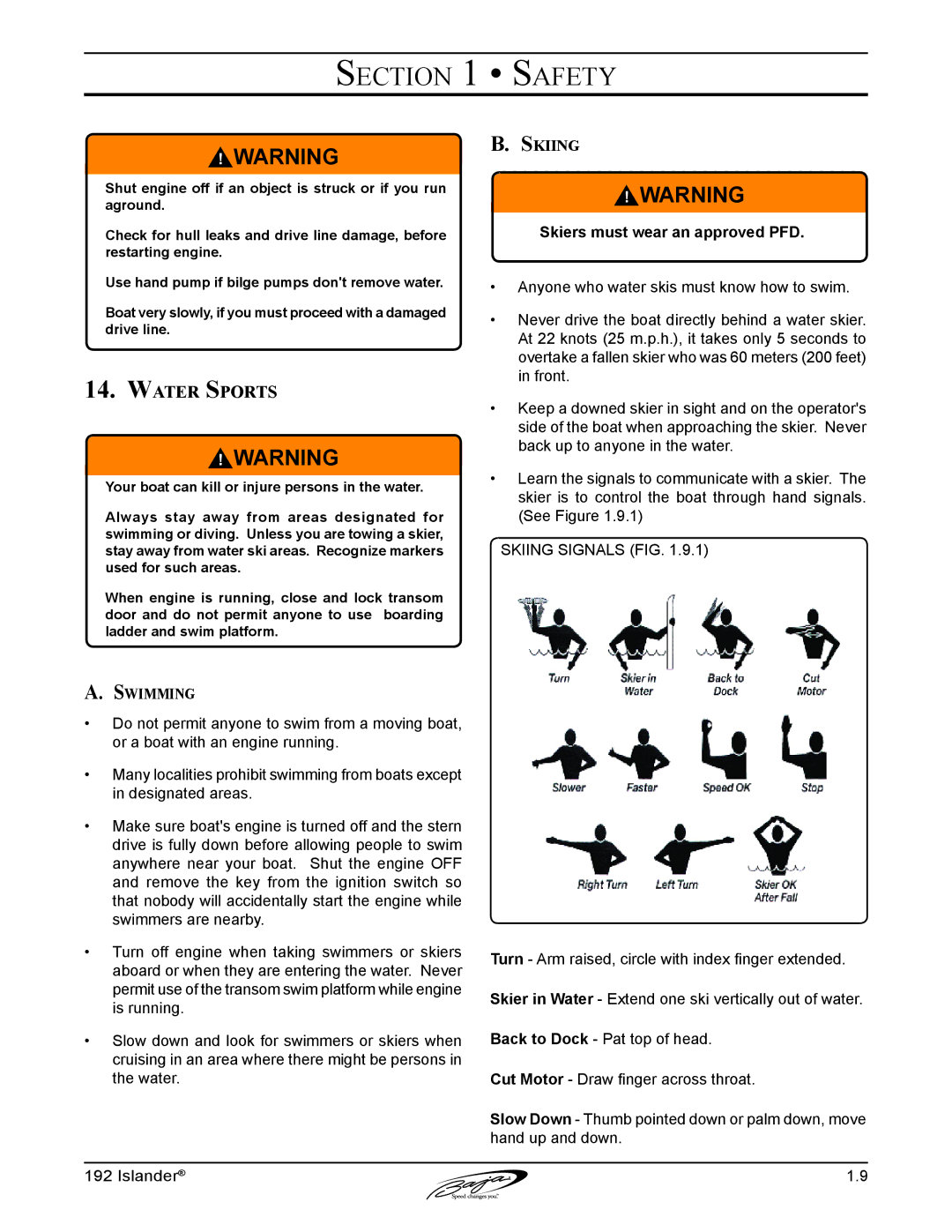 Baja Marine 192 Islander manual Water Sports, Swimming, Skiing 