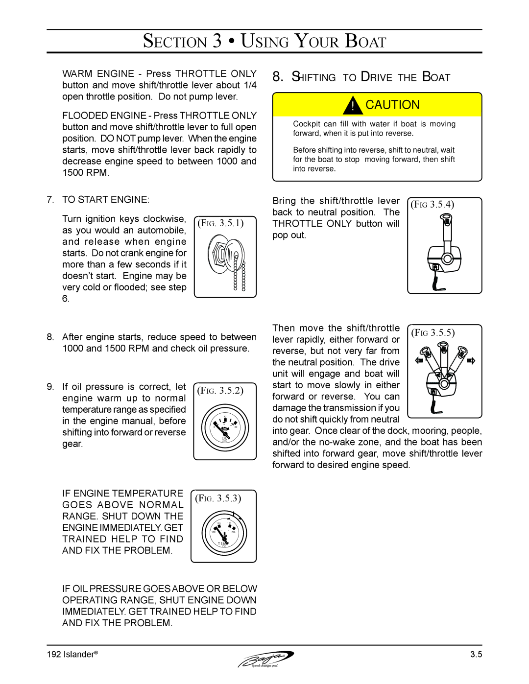 Baja Marine 192 Islander manual To Start Engine, Shifting to Drive the Boat 