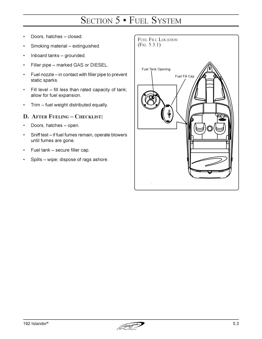 Baja Marine 192 Islander manual After Fueling Checklist 