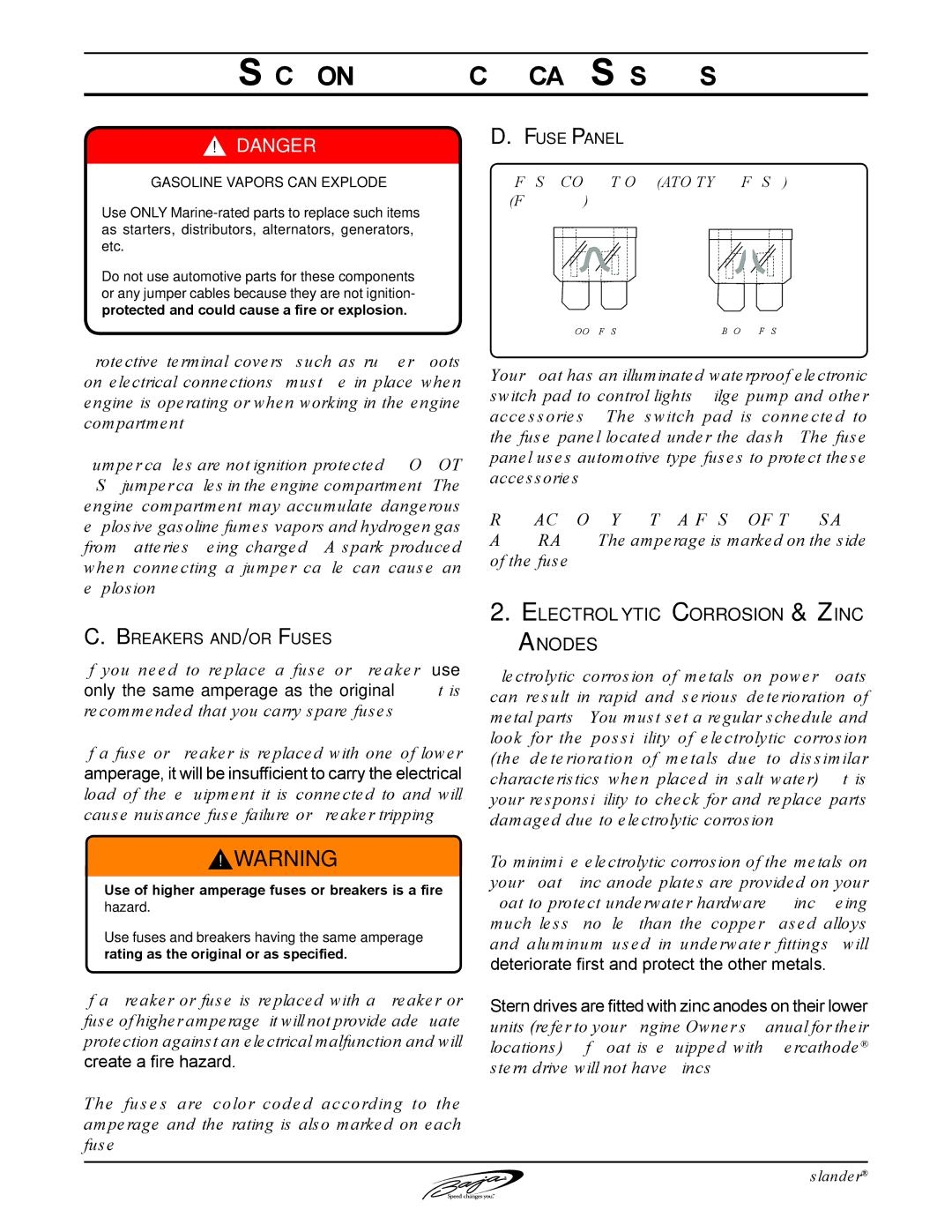 Baja Marine 192 Islander manual Electrolytic Corrosion & Zinc Anodes, Fuse Panel, Breakers and/or Fuses 