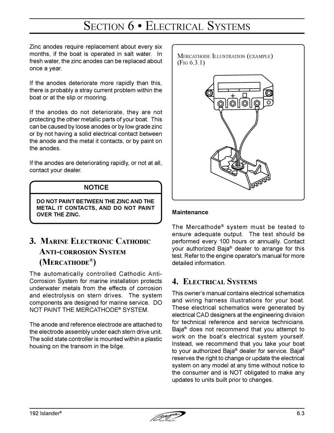 Baja Marine 192 Islander manual Marine Electronic Cathodic Anti-corrosion System Mercathode 