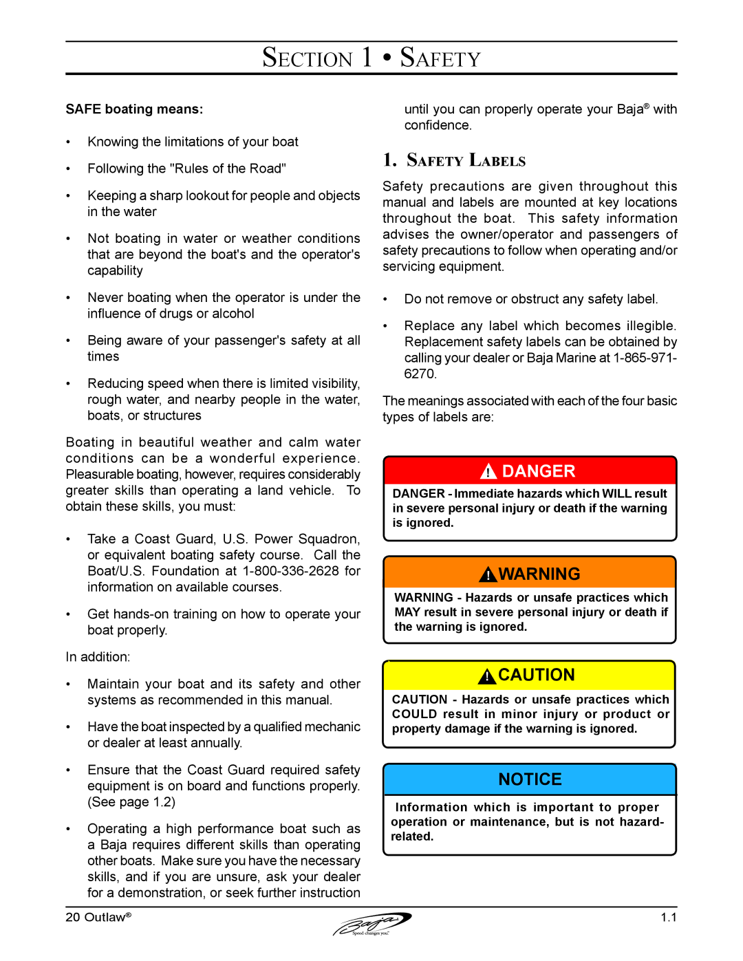 Baja Marine 20 manual Safety Labels 