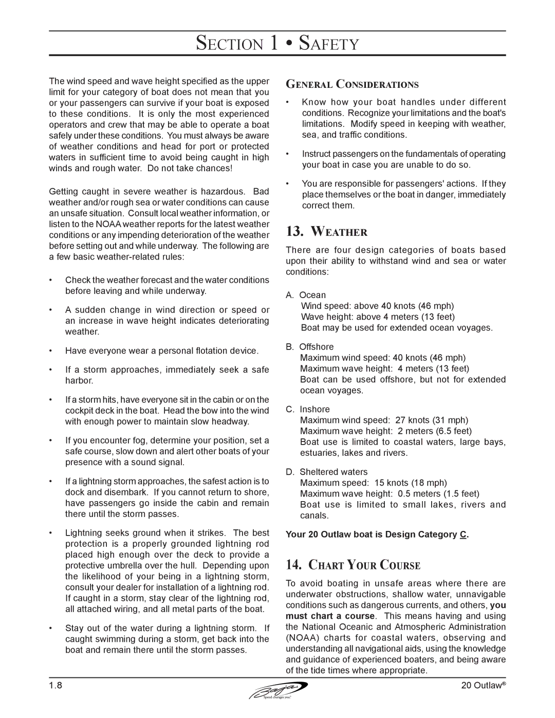 Baja Marine 20 manual Weather, Chart Your Course, General Considerations 