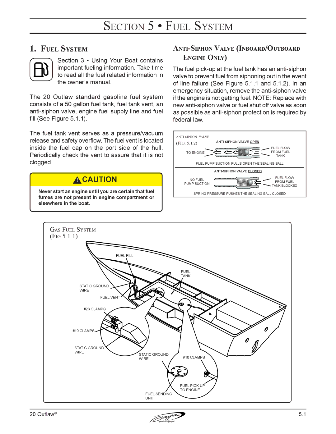 Baja Marine 20 manual Fuel System, Anti-Siphon Valve Inboard/Outboard Engine Only 