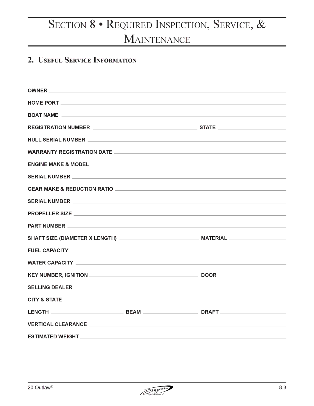 Baja Marine 20 manual Useful Service Information 