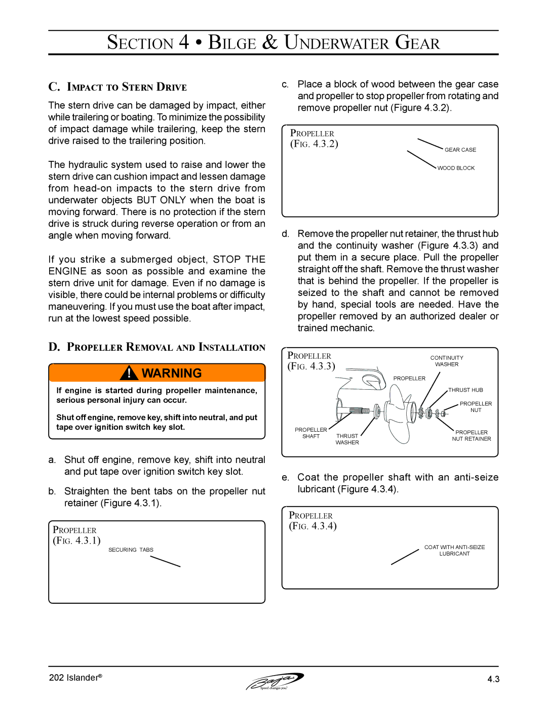 Baja Marine 202 Islander manual Impact to Stern Drive, Propeller Removal and Installation 