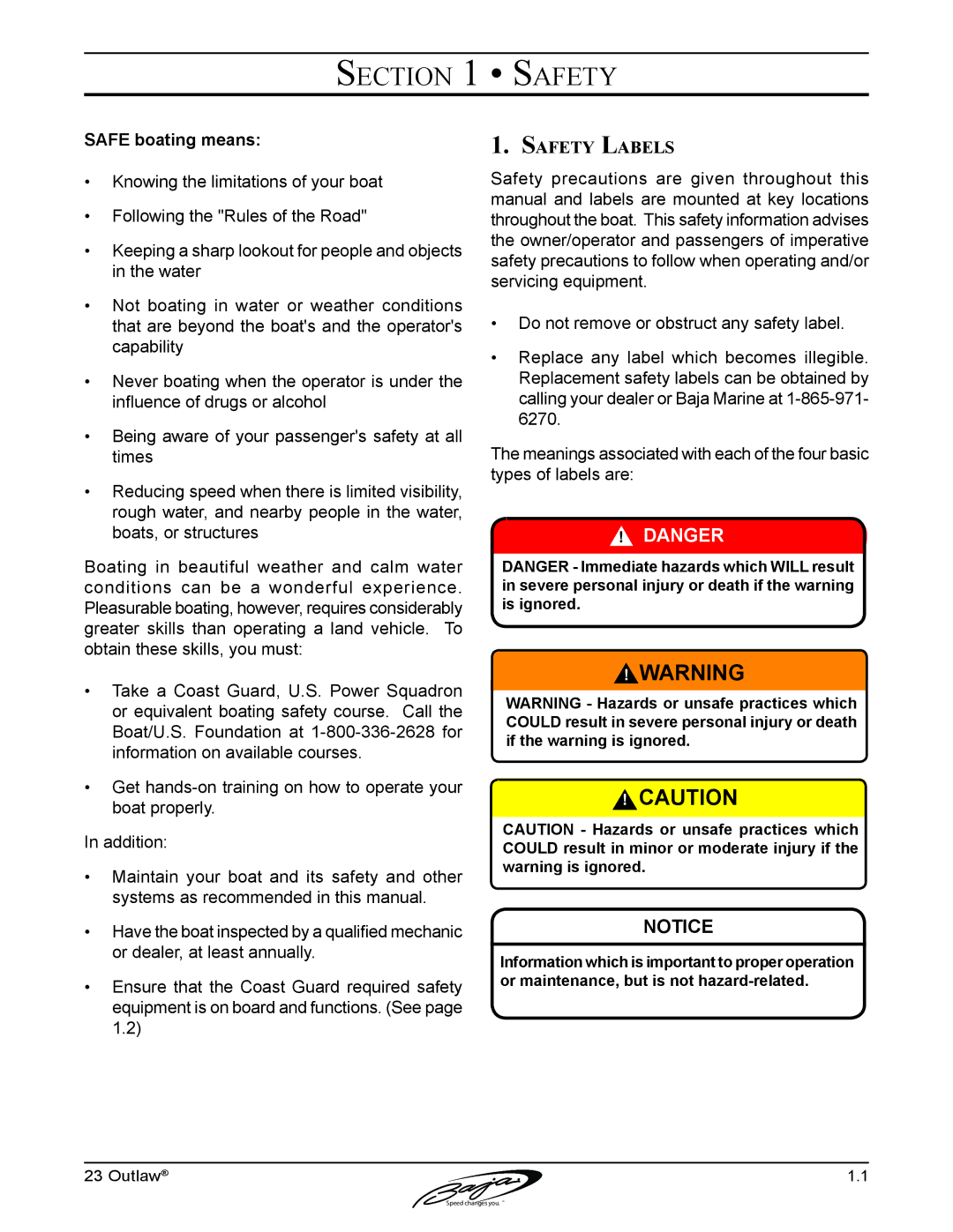 Baja Marine 23 manual Safety Labels 