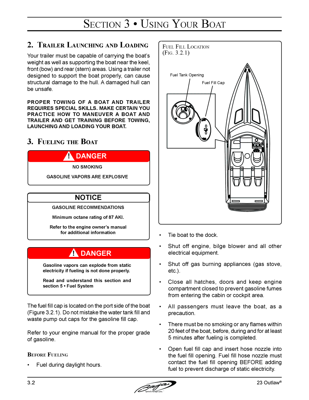 Baja Marine 23 manual Trailer Launching and Loading, Fueling the Boat 