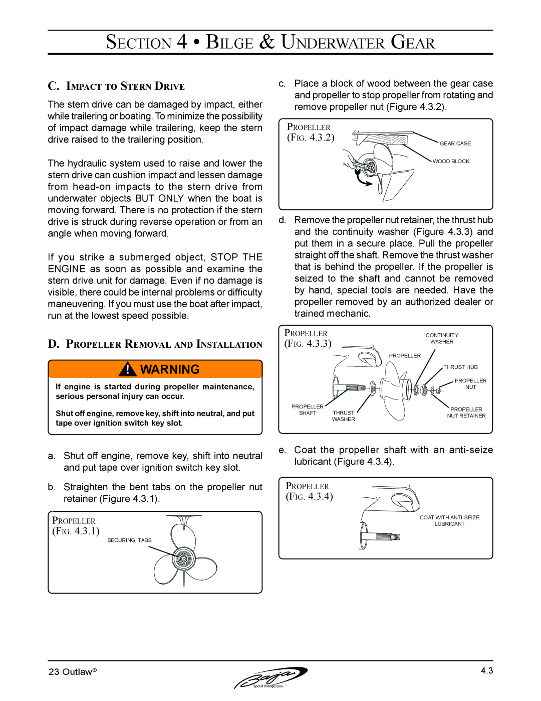 Baja Marine 23 manual Impact to Stern Drive, Propeller Removal and Installation 