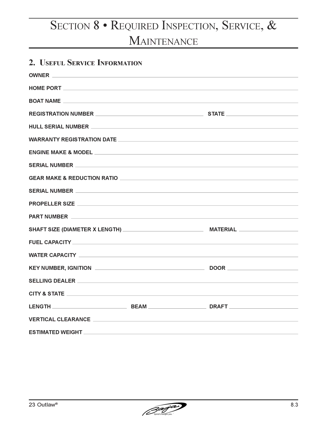 Baja Marine 23 manual Useful Service Information 