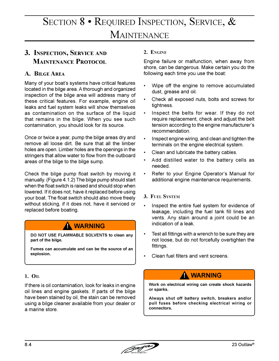 Baja Marine 23 manual Inspection, Service and Maintenance Protocol, Bilge Area 