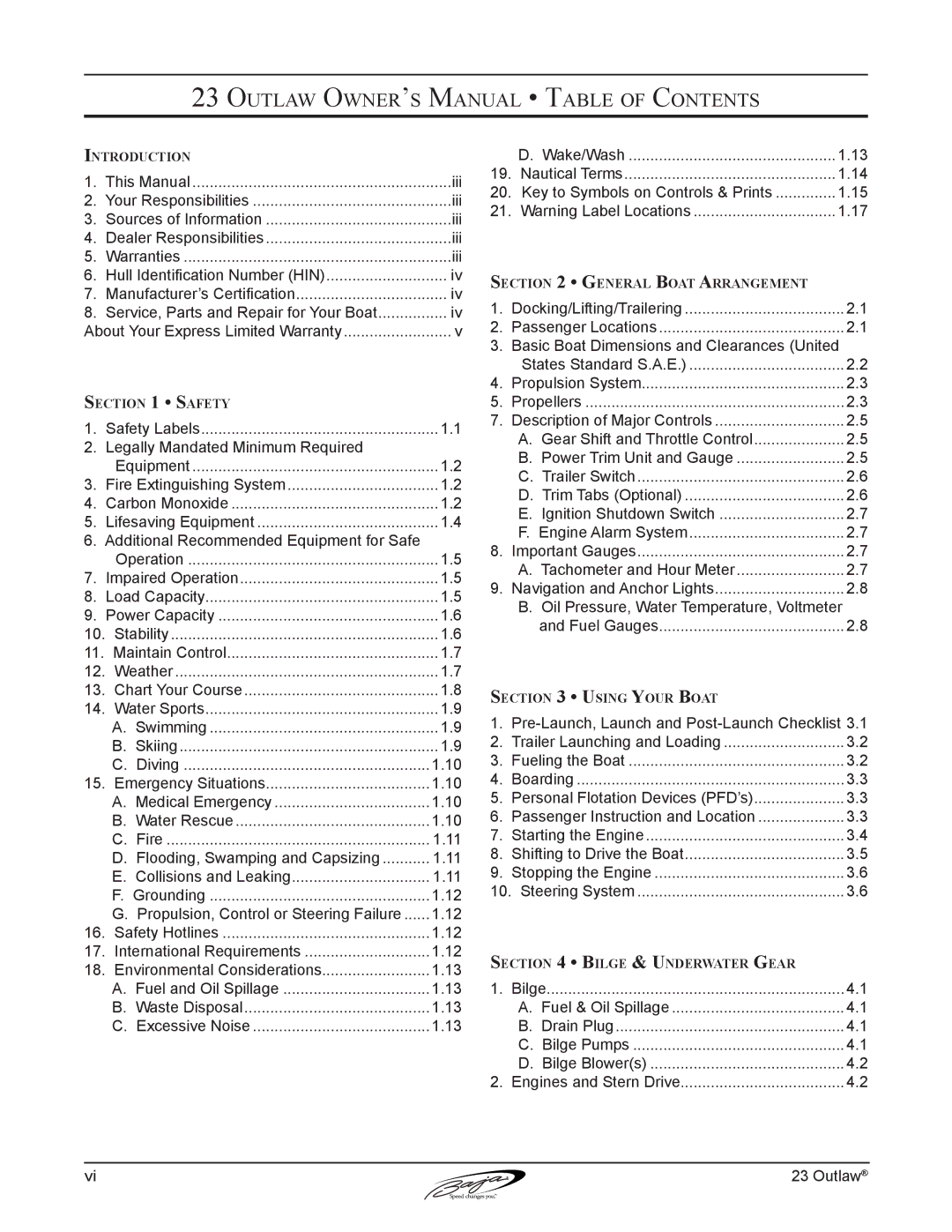 Baja Marine 23 manual Legally Mandated Minimum Required 