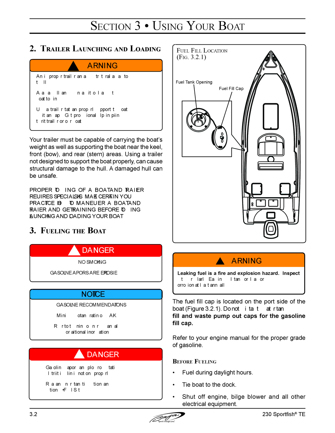 Baja Marine 230 manual Trailer Launching and Loading, Fueling the Boat 