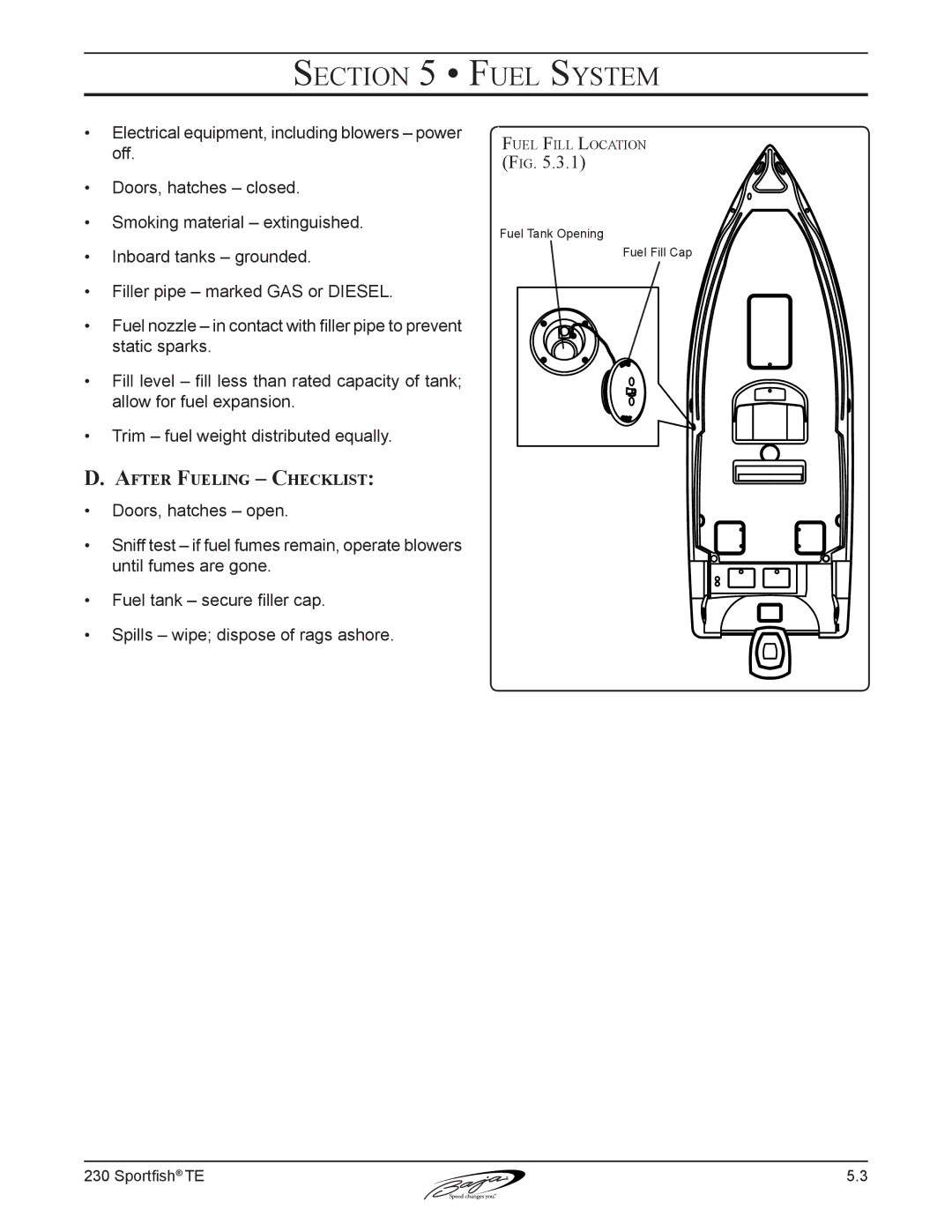 Baja Marine 230 manual After Fueling Checklist 