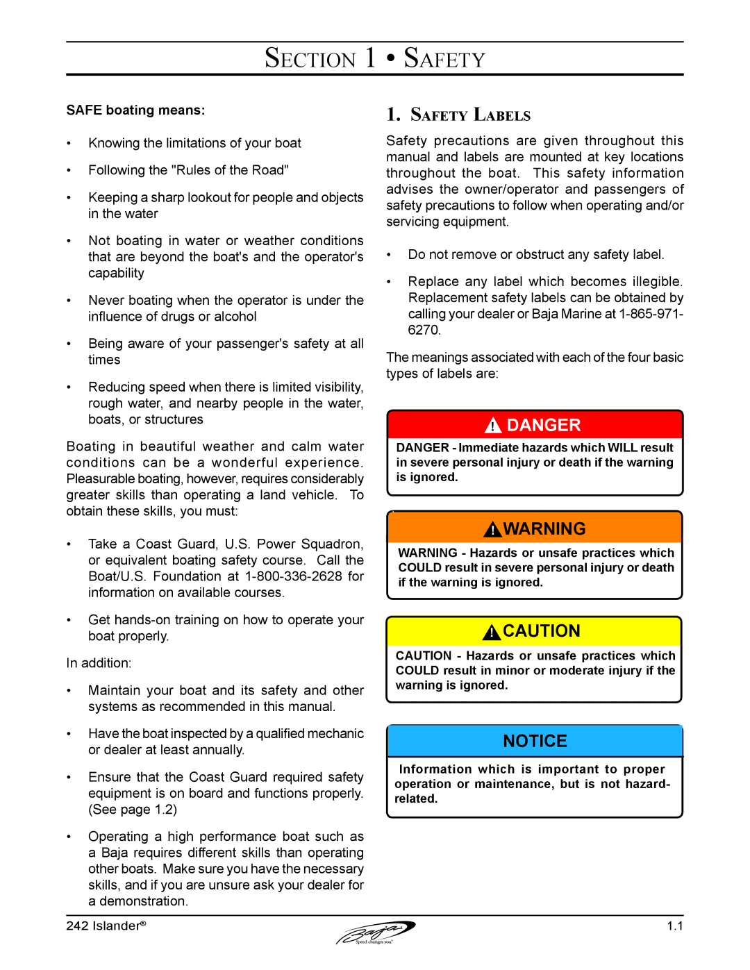 Baja Marine 242 manual Safety Labels 