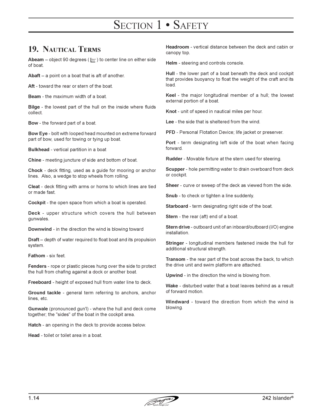 Baja Marine 242 manual Nautical Terms 