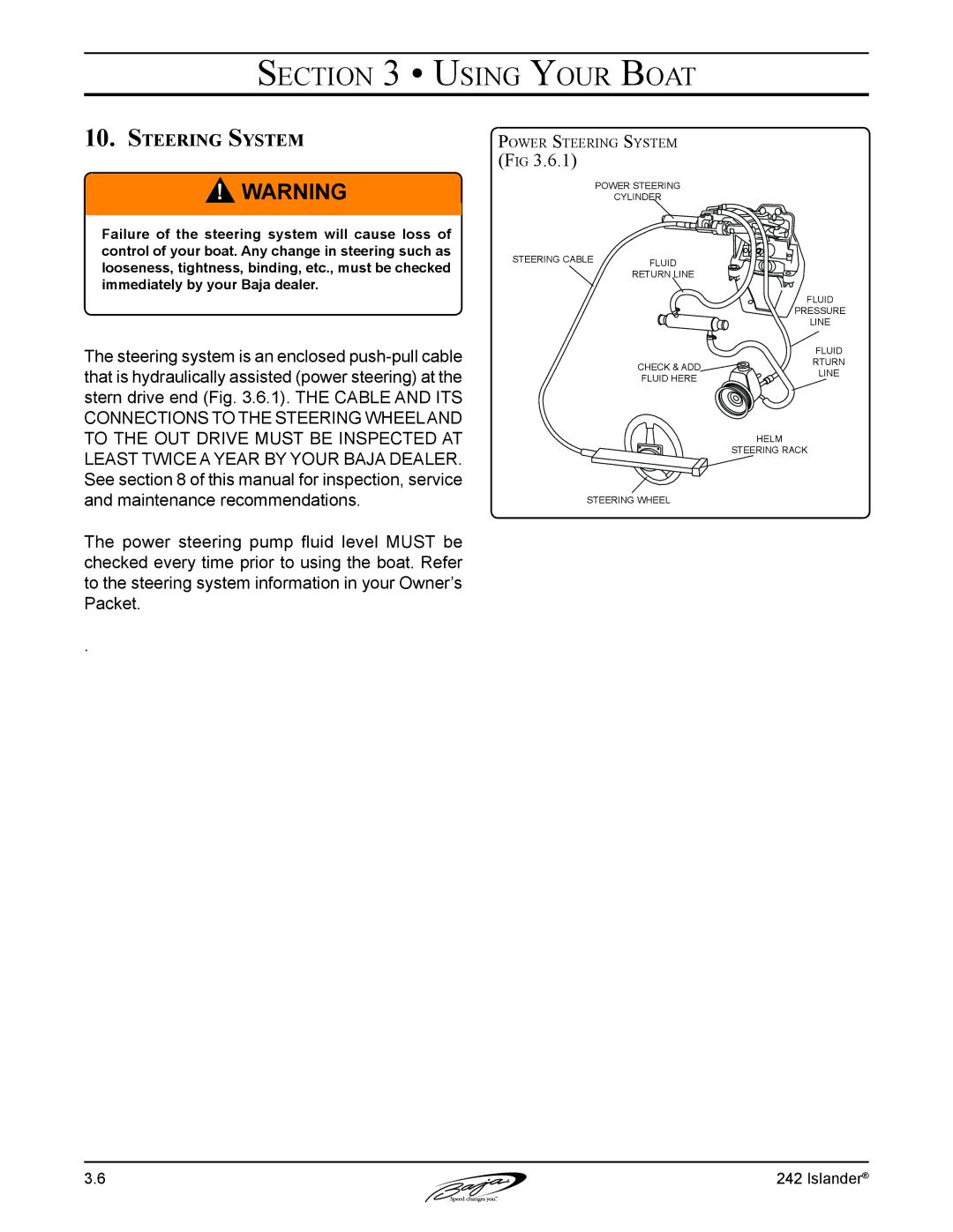 Baja Marine 242 manual Power Steering System 