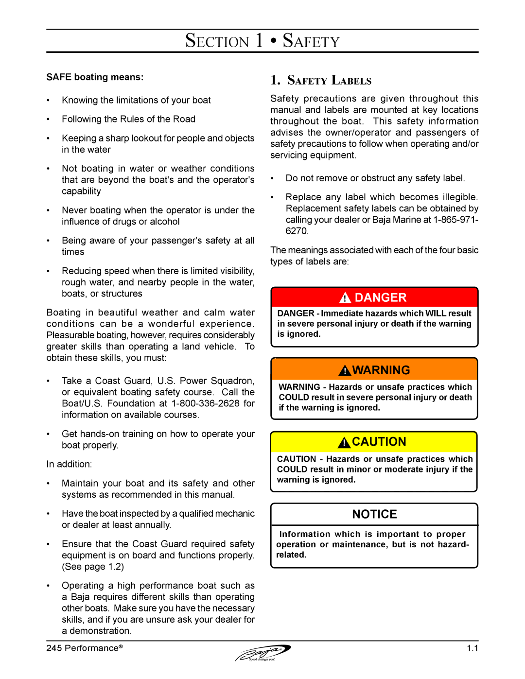 Baja Marine 245 manual Safety Labels 