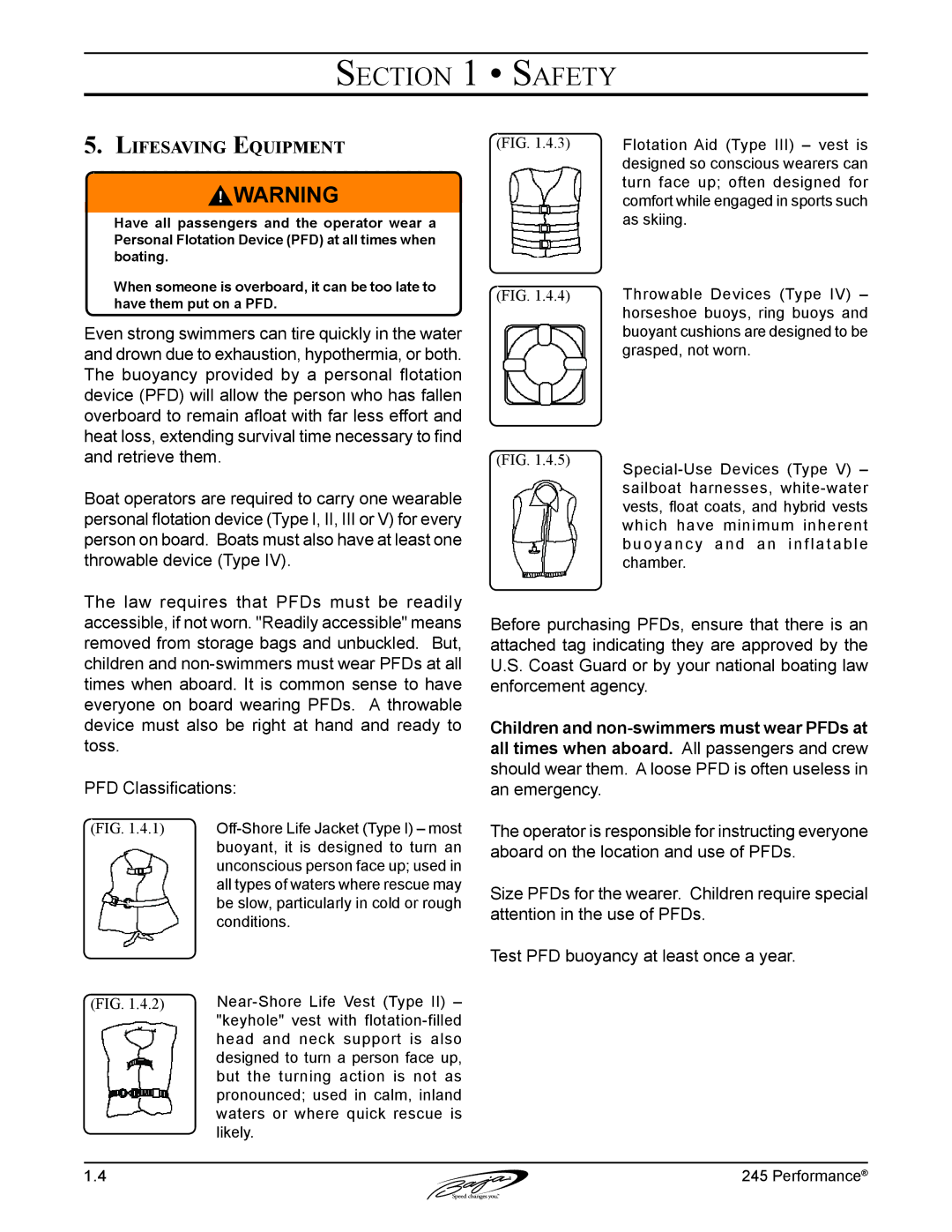 Baja Marine 245 manual Lifesaving Equipment 