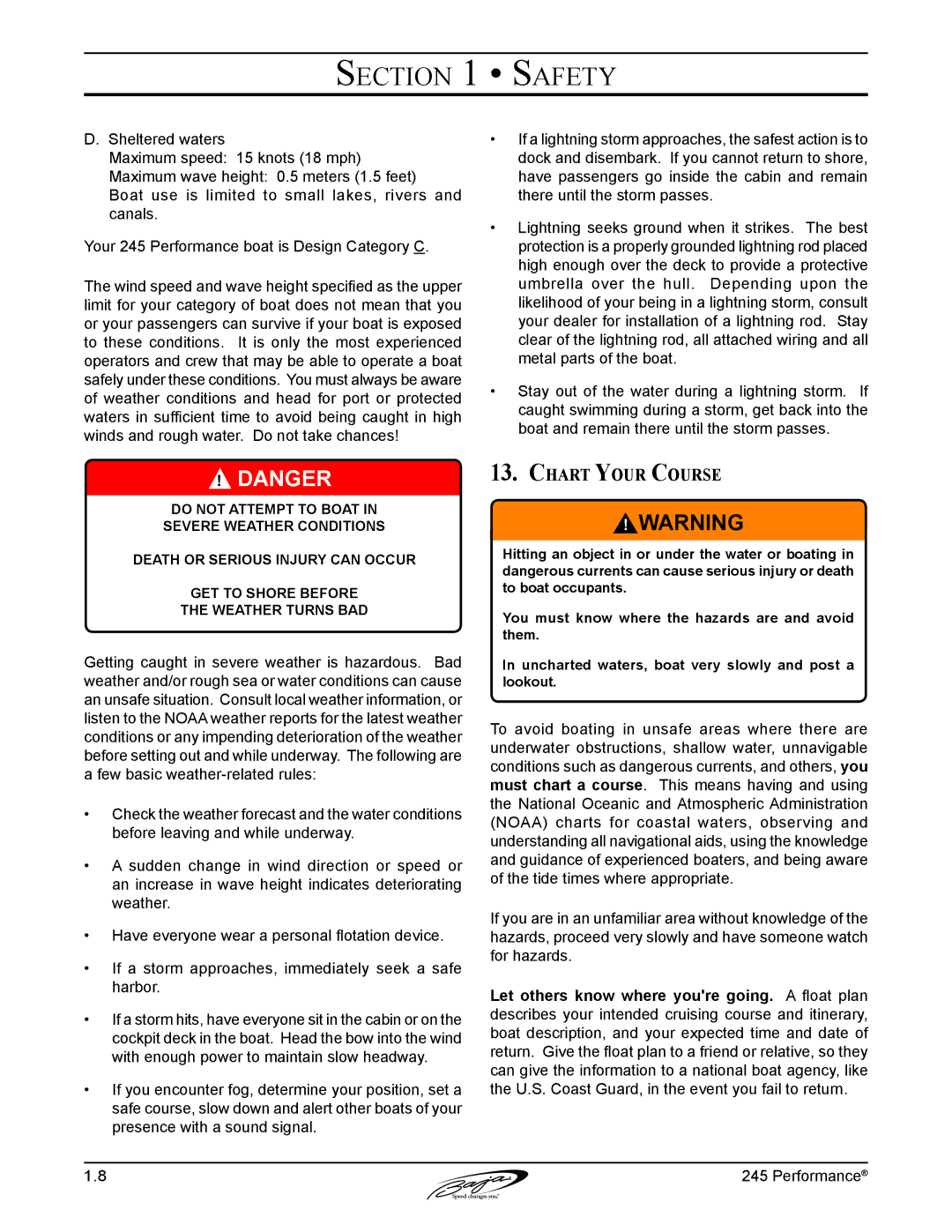 Baja Marine 245 manual Chart Your Course 