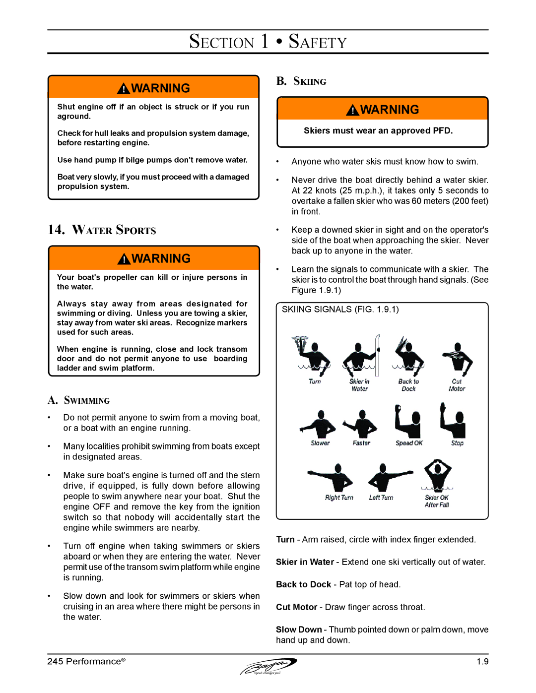 Baja Marine 245 manual Water Sports, Swimming, Skiing 