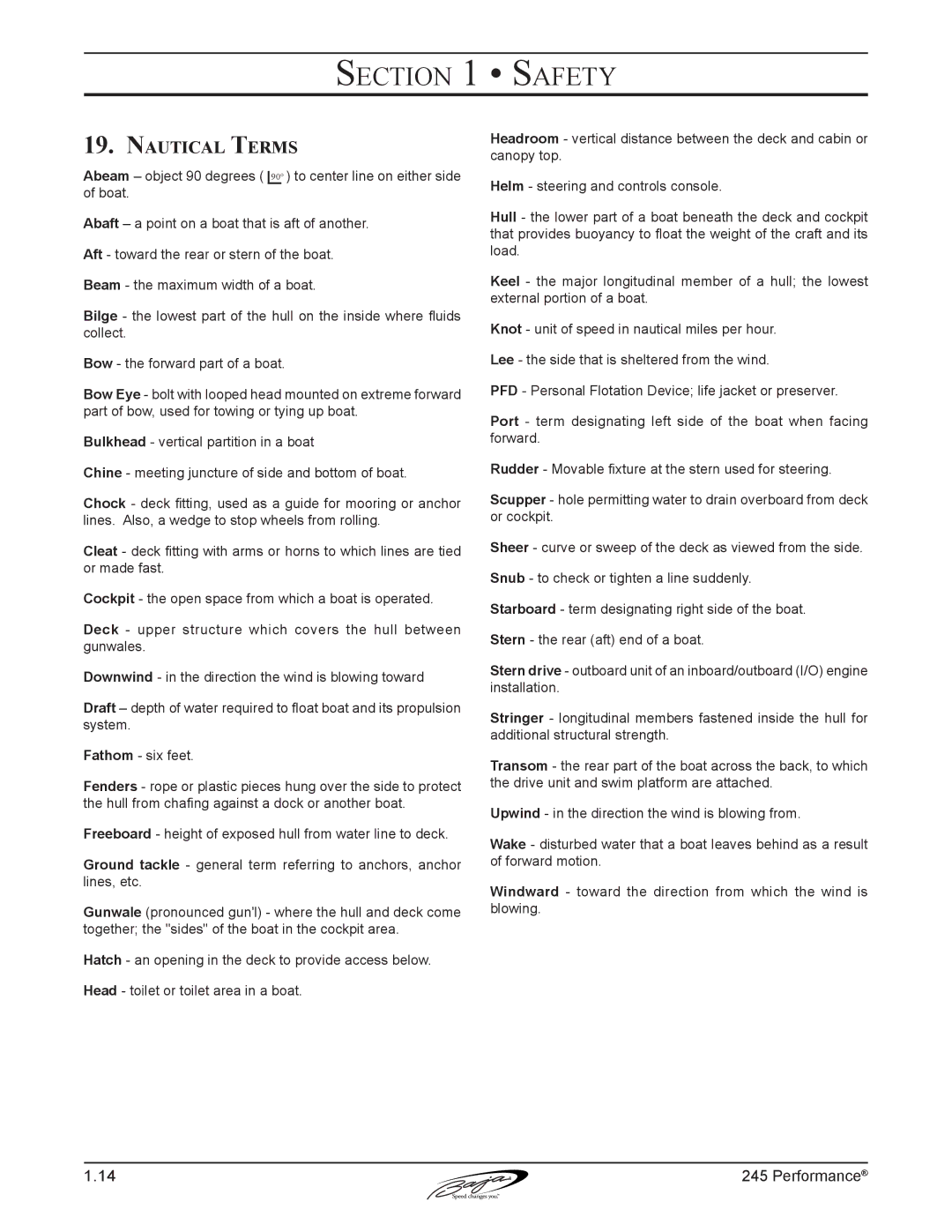 Baja Marine 245 manual Nautical Terms 